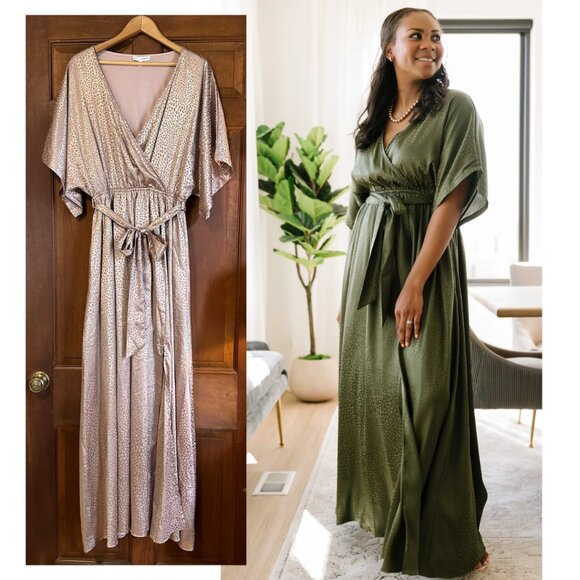 Baltic Born Dresses & Skirts - BALTIC BORN Savannah Print Kimono Dress L champagne taupe | maternity friendly